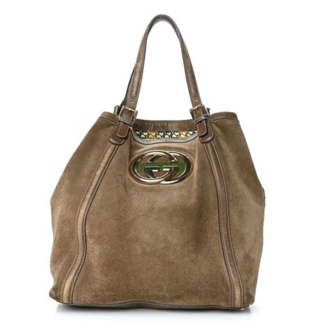 GUCCI Suede Large Britt Shoulder Bag Brown 